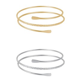 GJNMYSD 2 Pcs Upper Arm Cuff Bracelet for Girls Women, Adjustable Gold and Silver Coils Arm Band Cuff Bracelet Punk Bangle Minimalist Style Bangle Open Armlets(Gold+Silver