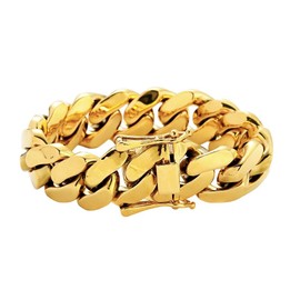 putouzip Chunky 18K Gold Plated Stainless Steel 22MM Big Cuban Link Chains Bracelet For Men (22MM Gold Bracelet, 9.5inch)