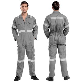 ProMaxFit Men's Long Sleeves Coverall Boiler Suit 2XL for Workshop Mechanics - Gray Color, 9 Sizes - Overall Cotton Blend Jumpsuit for Painters, gardeners, Welders and builders.