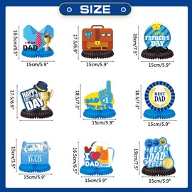 Happy Father's Day Party Decorations Honeycomb Table Centerpieces,I Love Dad Blue Trophy Medal Honeycomb Ornaments Decorations Table Sign Topper for Women Mom Birthday Mother's Day Party Supplies