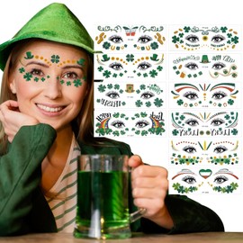 St. Patrick's Day Shamrock Temporary Tattoos & Face Stickers, Waterproof Saint Patrick's Day Clover Tattoos Art Make up Deco Irish Party Favors，face tattoos，Temporary tattoo stickers