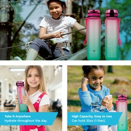 Survivor Filter 1L Sports Water Bottle with Time Markings - Pink Cotton Candy - BPA-Free - 2 x 33oz