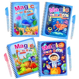 ZJRung 4 Pieces Magic Water Colouring Book Doodle Magic Water Drawing Book Magic Water Colouring Book for Children with Magic Pen for Children
