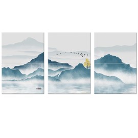 JBER Art Acoustic Panels, 6 Pack Self-Adhesive Large Wall Art Paintings for Wall Decoration, Sound Absorbing Panels for Recording Studio, Living room, Bathroom, 47.2" × 23" (Mountains in the Fog)