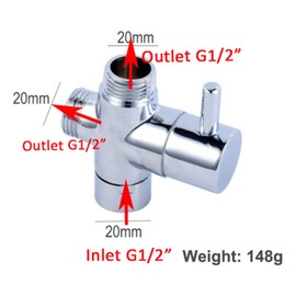 Shower Diverter Valve Replacement, 3 Way T-Adapter Shut-Off Valve for Shower Head Arm Diverter, G1/2 Female Inlet x G1/2 & G1/2 Outlet