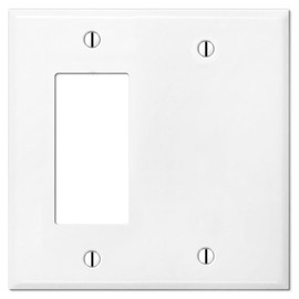2 Gang Metal Combination Switch Plate, (1) Blank with (1) Decora Style Opening Combo Switch Wall Plate, Combination Decorator Rocker - Blank Wall Plate - White - UL Listed, 4.5" x 4.5" - Made in USA