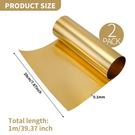 Aramanara 2 Rolls of Gold Brass Sheet, 1x0.2m Metal Foil Plate, 0.1mm Thick Brass Strip for DIY Cutting, Crafts Making, Models, Repairs