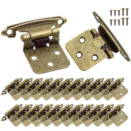 Taokyid Antique Brass Cabinet Hinges for Kitchen Cabinets (10 Pair -20 Pcs) -1/2" Overlay (Variable) Self Closing Cabinet Door Hinges Flush Mount with Upgraded Screws