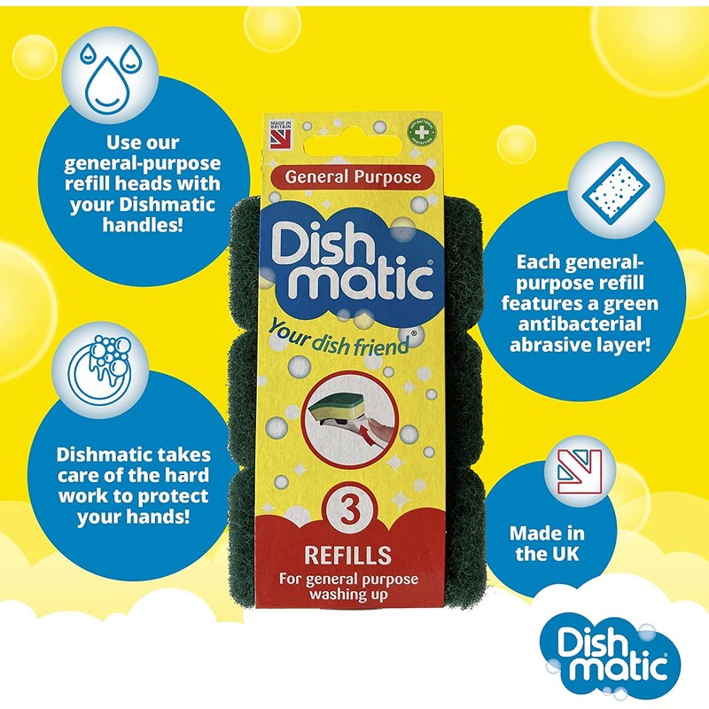 Dishmatic Fillable Washing Up Brush Refills (9 Packs) - General