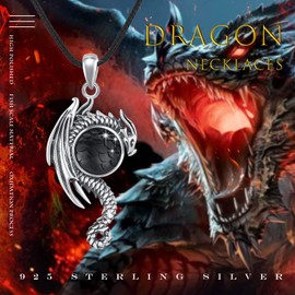 JFASHOP Dragon Neckalce 925 Sterling Silver Dragon Pendant Necklaces Gothic Retro Fisth Scale Stone Oxidised Retro Vintage Gothic Punk Cool Dragon Jewellery for Men Women