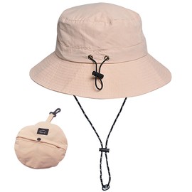 WANYIG Sun Hat Women Men UV Protection Foldable Safari Hat Waterproof Summer Hat Hiking Hat Fishing Hat Outdoor Bush Hat Quick Dry 55-58 cm, beige