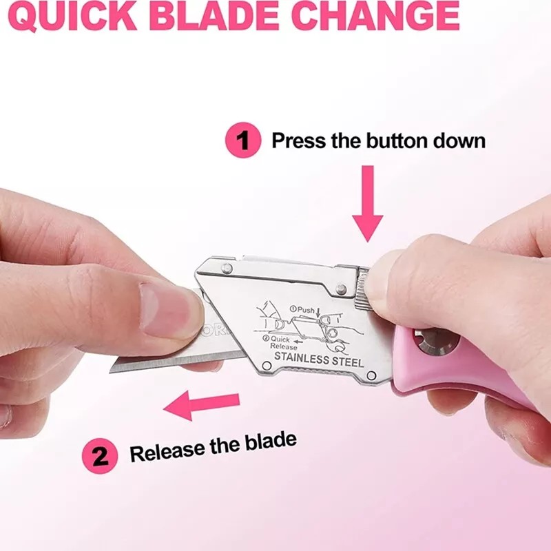 WORKPRO Folding Utility Knife Quick Change Box Cutter Pink Razor