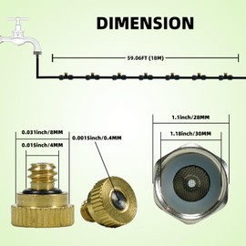Ferrisland Misting Cooling System, DIY Mister System with 59 FT Misting, PE Pipe,15 Brass Mist Nozzles and 3/4" Connector, Outdoor Misters for Patio, Pool, Garden, Greenhouse, Chicken Coop, Deck