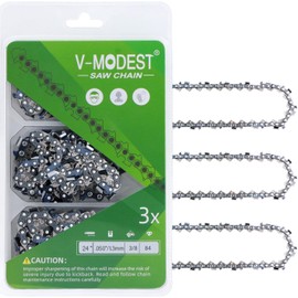 V-MODEST 3 Pack 24 inch Pro Chainsaw Chain 84 Drive Links 3/8" Pitch .050" Gauge Full Chisel Superior Lubrication for Husqvarna 460 Rancher 372XP 268 350 465, Echo CS 590, Stihl 25" MS 361 462 311 309