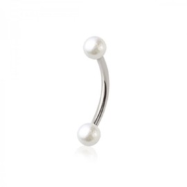 Pierced Owl 16GA 316L Stainless Steel Faux Pearl Ball Ends Curved Eyebrow Barbell, 16ga, Stainless Steel, no gemstone