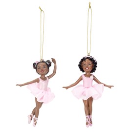 Kurt Adler 2 pc Set - Black Ballerina Girl on Toes Ornament 4 3/8 in