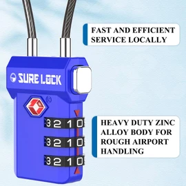 Seguro Lock Cerraduras de equipaje aprobadas por la TSA, alerta abierta, esferas de fácil lectura, cerraduras de equipaje de viaje para veliz, cerraduras de equipaje, Azul 2 unidades, One_Size, Compacto