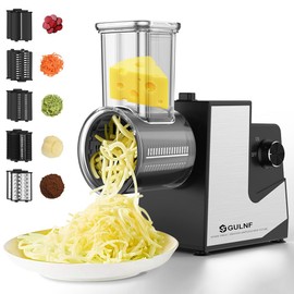 Electric Cheese Grater, Electric Vegetable Slicer 250W, Salad Shooter with 5 Different Blades, Electric Graters for Kitchen, Cheese, Vegetables, Fruit