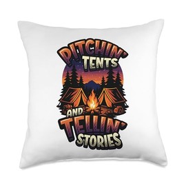 Pitchin' Tents And Tellin' Stories Camping Throw Pillow