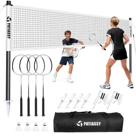 Patiassy Badminton Set for Backyard，Professional Badminton Net with 4 Badminton Rackets, Badminton Shuttlecocks and Carrying Bag