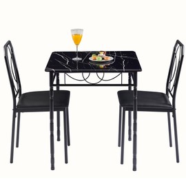 VECELO 3 Piece Dining Table Set for 2, Dinette with Chairs for Kitchen, Breakfast Nook, Small Space,Easy Assembly