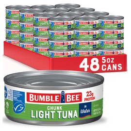 Bumble Bee Chunk Light Tuna In Water, 5 oz Cans (Pack of 48) - Wild Caught Skipjack Tuna - 23g Protein Per Serving - MSC Certified Sustainable Seafood, Non-GMO, Gluten Free, Kosher