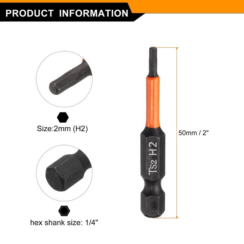 HARFINGTON 5pcs Hex Head Wrench Drill Bit 2mm(H2) Metric 1/4"