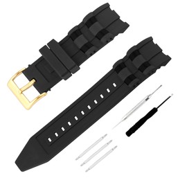 JETHENG Men's Rubber Strap Compatible for 26mm Invicta Pro Diver 6977 6978 6981 Ladies outdoor work waterproof silicone watch band wrist strap buckle (Black Band Golden Buckle)