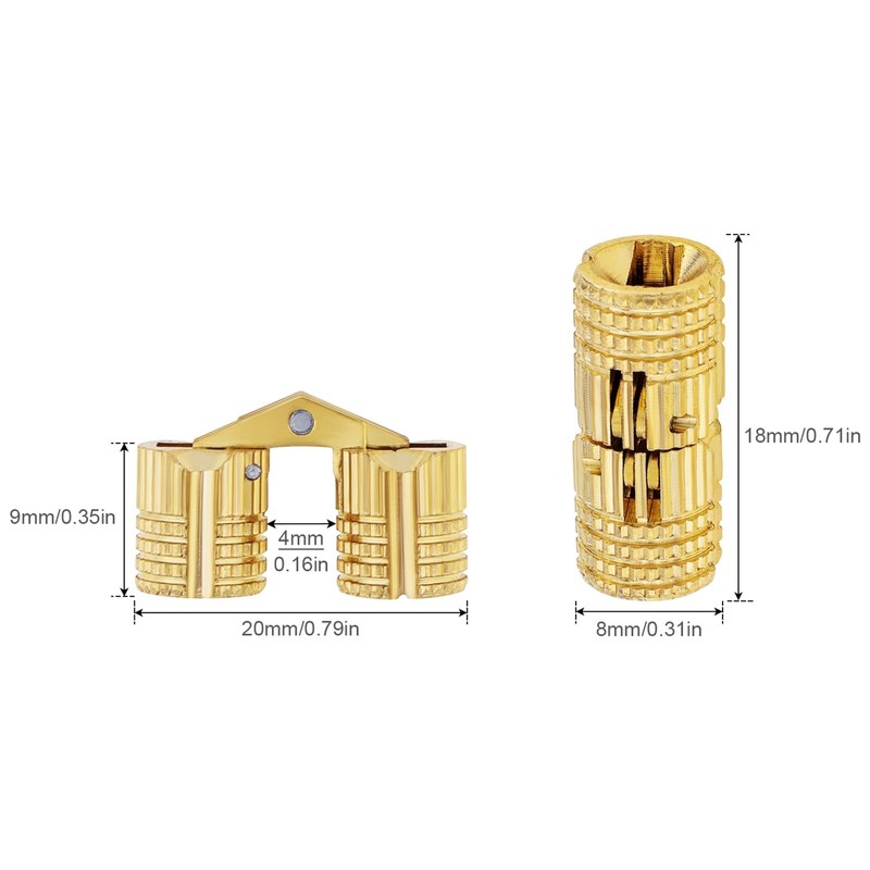 HOJLKLD 6Pcs 8 mm Hidden Brass Barrel Hinges, 180 Degree