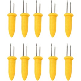 10Pcs Yellow Corn Holders, Stainless Steel Corn Cob Holders Corn On The Cob For Bbq Fork Skewers Home Cooking Parties Camping Outdoor Cooking Tools and Accessories
