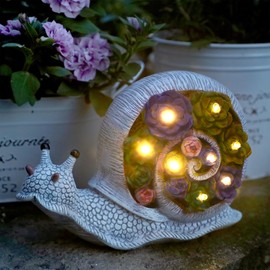 FORUP Snail Garden Statue, Resin Snail Figurine Garden Lawn Ornaments with Solar LED Lights for Outdoor Yard Garden Decorations