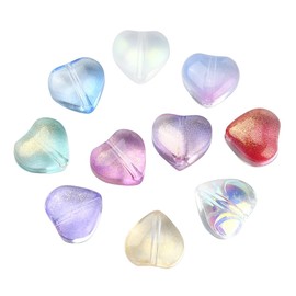 Ipotkitt 100 Pcs 10 Colors Transparent Glass Heart Beads Crystal Love Heart Shape Beads Spacer Loose Beads for Bracelet Necklace Jewelry Making Craft