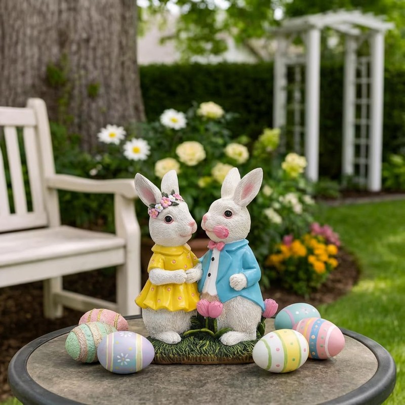 Easter Decorations Outdoor with Solar Lights, 8'' Lighted Easter Bunny