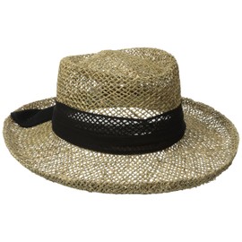 San Diego Hat Company Women's One Size Seagrass Gambler with Poly Chiffon Band, Black, One Size