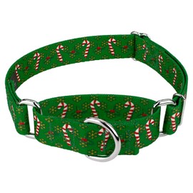 Country Brook Petz - Candy Cane Christmas Martingale Dog Collar- Christmas Collection Featuring Festive Designs (1 Inch, Large)