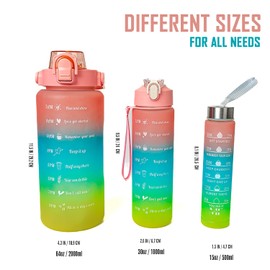 MAFEE 3 in 1 Motivational Water Bottles with Straw - Time Marker, Large Drinking Bottle Leakproof 2L/900ml/300ml Water Jugs for Sports Gym Travel BPA Free (Peach)