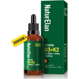 Vitamin D3 K2 High Dose Drops - 20000 IU + Vitamin K2 MK7 200 mcg per dose, Vegetarian, No Additives, Produced in Germany