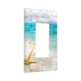 UKUTARLY Beach Starfish Light Switch Plate Covers 1 Gang Single Rocker Seashells Surf Wall Plate Electrical Outlet Blue Ocean Faceplate for Bathroom Bedroom Home