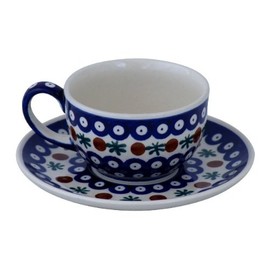 Original Bunzlauer Keramik Classic Coffee and Tea Cup with Saucer 0.21 Litres in Design 41