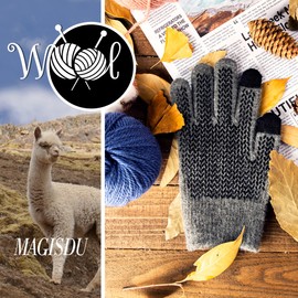 MAGISDU Alpaca Wool Winter Gloves Men Women Touch Screen Mittens Warm Thermal Knited Wool Gloves with Grip Insulated Driving Gloves Anti-slip Flexible