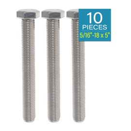 IMScrews Hex 5/16-18 x 5" Long Machine Screws, 304 Stainless Steel Bolts, Pack of 10