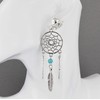 Clip on dream catcher earrings silver with turquoise bead metal