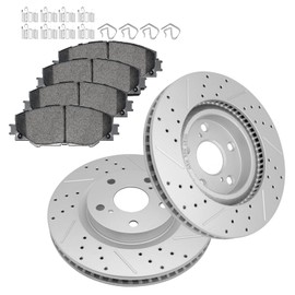 Fraxle Front Drilled & Slotted Disc Brake Rotors and Ceramic Brake Pads kit for 2009-2013 Toyota Matrix, 2017-2018 Corolla, 2006-2018 RAV4, Mirai, Pontiac Vibe, Scion iM, tC