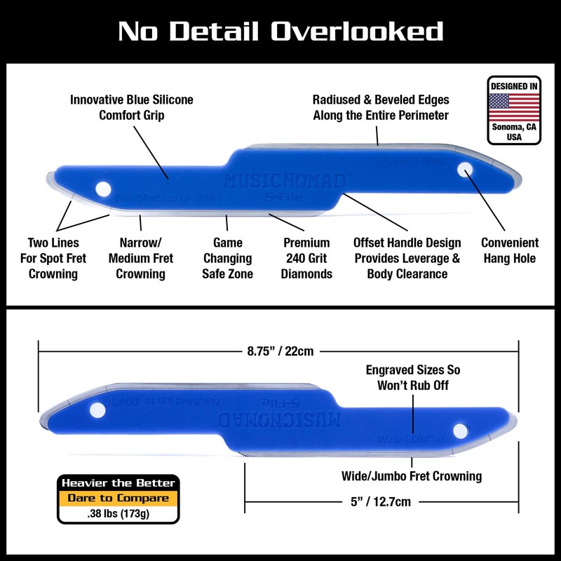 MusicNomad MN850 Diamond Coated, Safe Zone Guitar Fret Crowning File