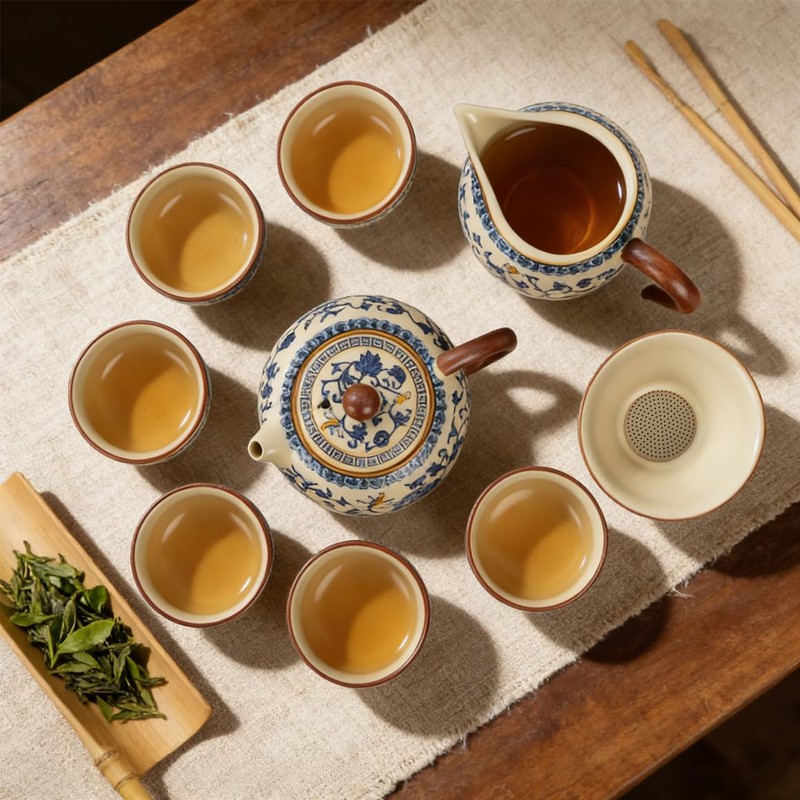 Chinese Tea Pot Sets,10 Pcs Portable Ceramic Cup for Tea,