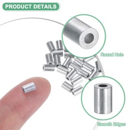 M METERXITY 25-Pack Aluminum Crimping Loop Sleeves, 1.2mm 3/64" Round Barrel Wire Rope Sleeves Cable Ferrule for Wire Rope/Cables Crimping Loop Sleeve