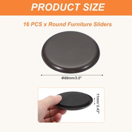 PATIKIL 3 1/2" Furniture Sliders, 16 Pcs Reusable Furniture Sliders for Hardwood Floors, Round Sliders for Moving Furniture on Carpet, Easily Move Appliances, Beds, Sofas, Wardrobes, Brown