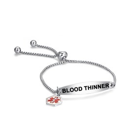 NanMuc Medical Alert BLOOD THINNER Bracelet for Women Men Emergency First Aid Health Alert Engraved Adjustable Stainless Steel Chain Bracelets