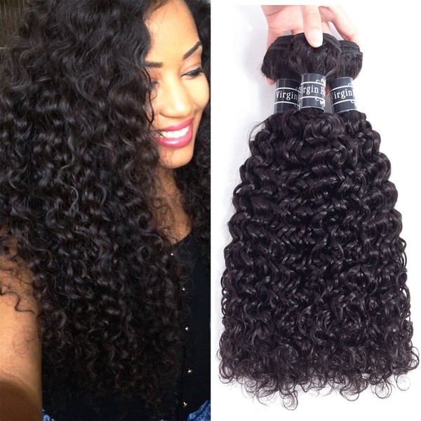 Amella Hair Brazilian Virgin Curly Hair 3 Bundles Hair Extensions 8A Brazilian Kinky Curly Hair Remy Human Hair Weave Natural Black Color (12 14 16inch)
