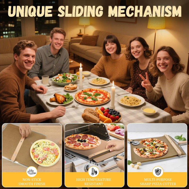 Sliding Pizza Peel, large Pizza Peel Metal Sliding Tray 15"